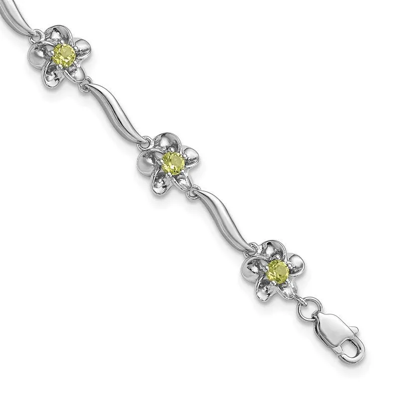 Sterling Silver Rhodium-plated Floral Peridot Bracelet QX982PE