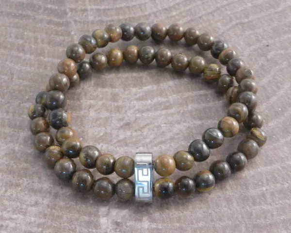 Stone & Steel Bead 2 Row Turquoise Bracelet