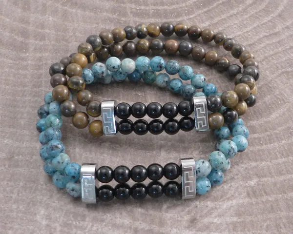 Stone & Steel Bead 2 Row Turquoise Bracelet