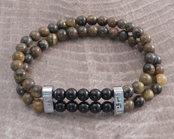 Stone & Steel Bead 2 Row Turquoise Bracelet