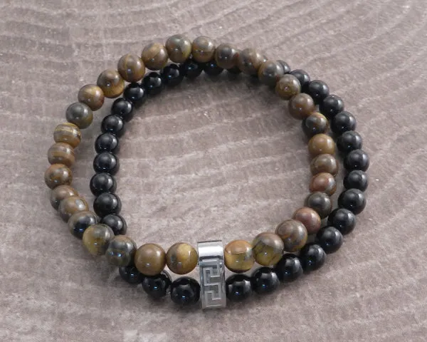 Stone & Steel Bead 2 Row Turquoise Bracelet
