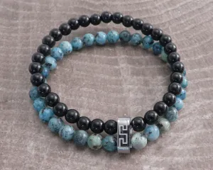 Stone & Steel Bead 2 Row Turquoise Bracelet