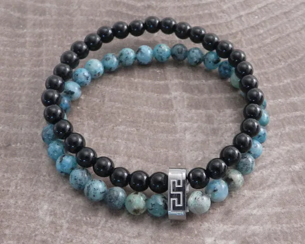 Stone & Steel Bead 2 Row Turquoise Bracelet