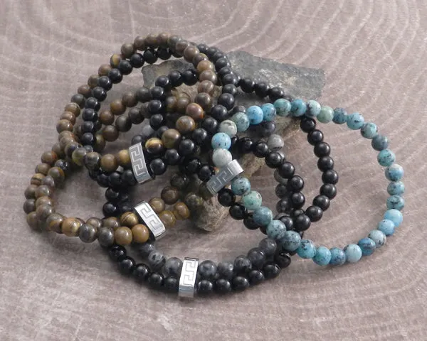 Stone & Steel Bead 2 Row Turquoise Bracelet