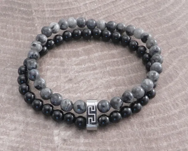 Stone & Steel Bead 2 Row Turquoise Bracelet