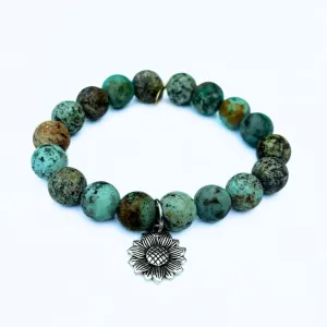 Sunflower Bracelet | African Turquoise Bracelet   Silver Sunflower Charm