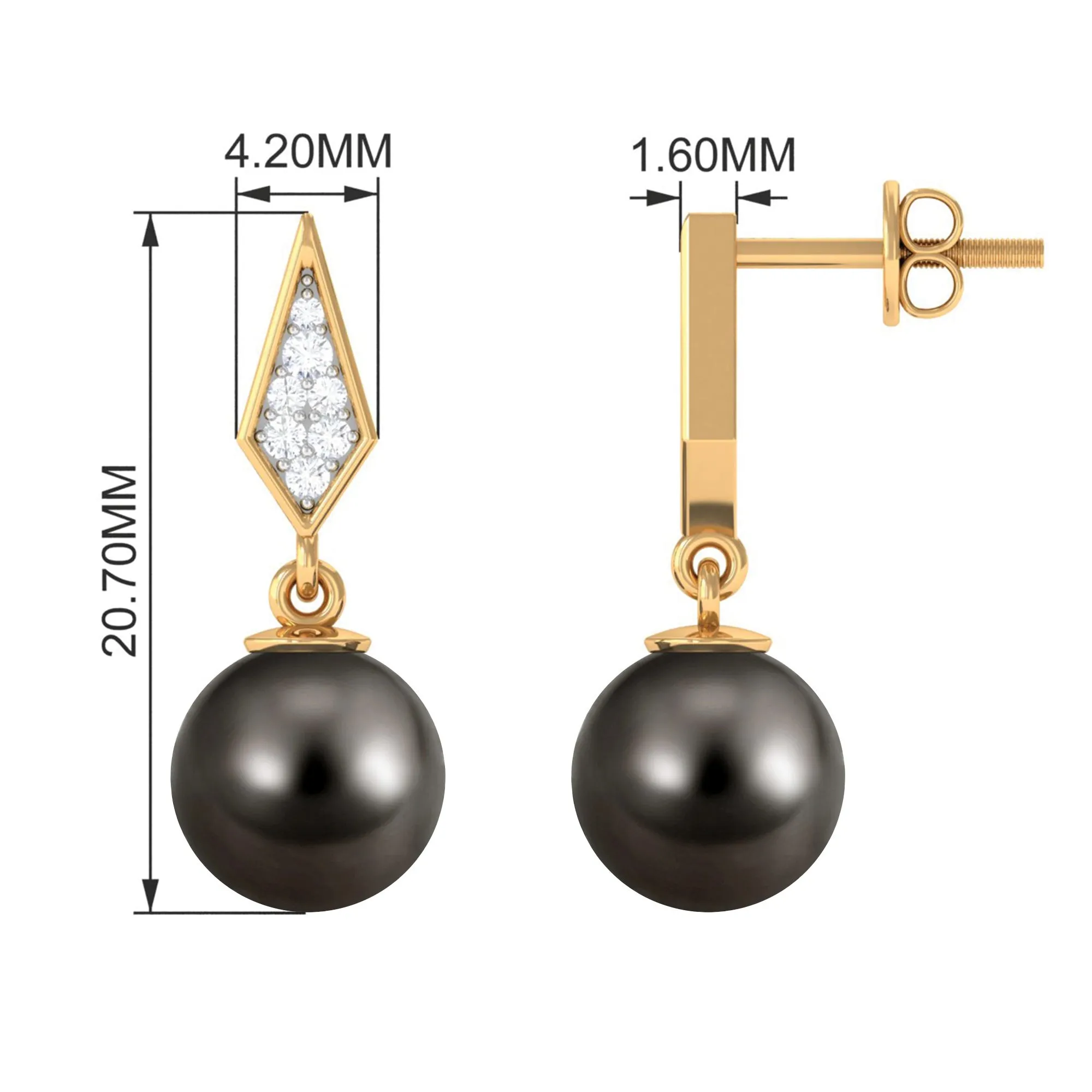 Tahitian Pearl Drop and Diamond Art Deco Earrings