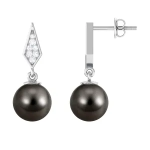 Tahitian Pearl Drop and Diamond Art Deco Earrings