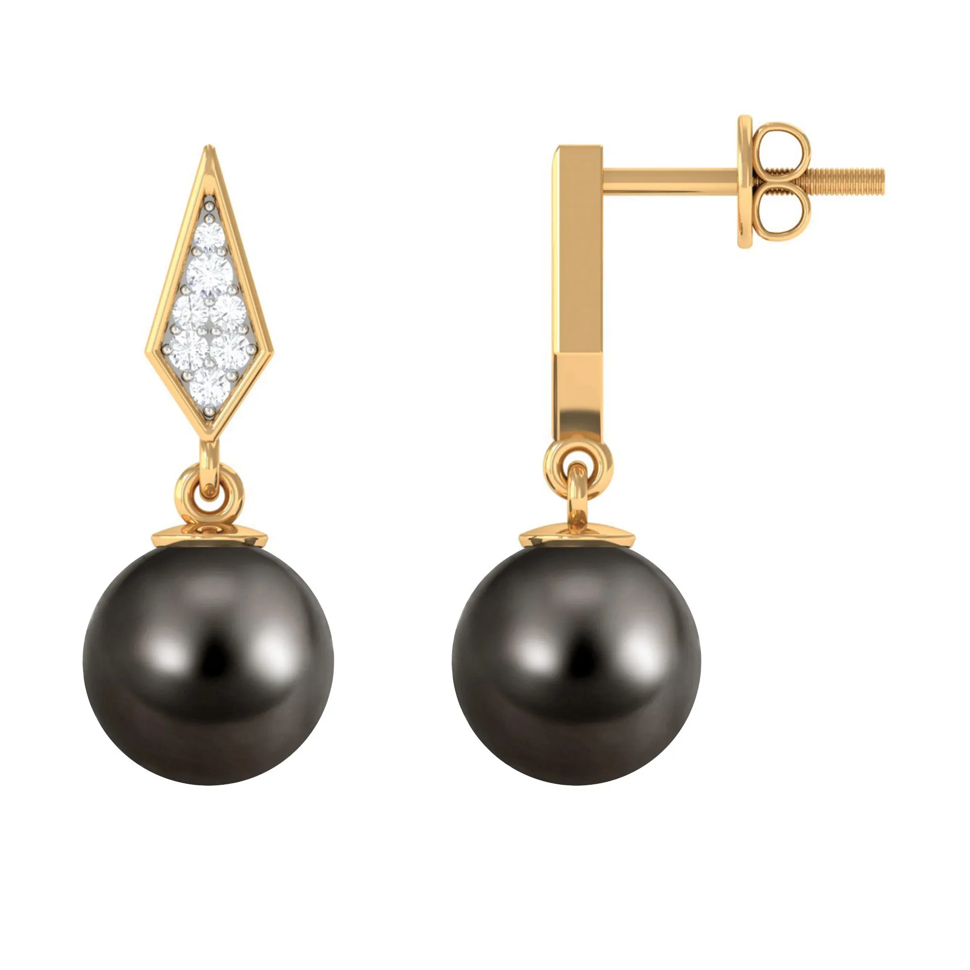 Tahitian Pearl Drop and Diamond Art Deco Earrings