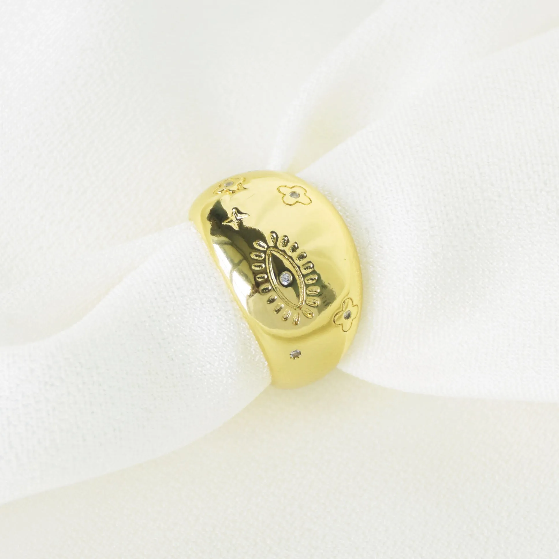 Textured Evil Eye Gold Ring