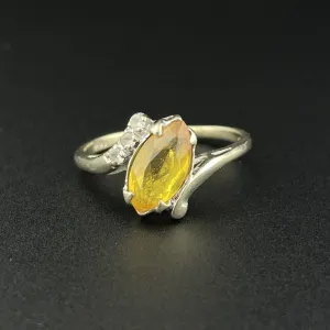 Vintage 10K Gold Marquise Cut Yellow Topaz Ring, Sz 6 1/4