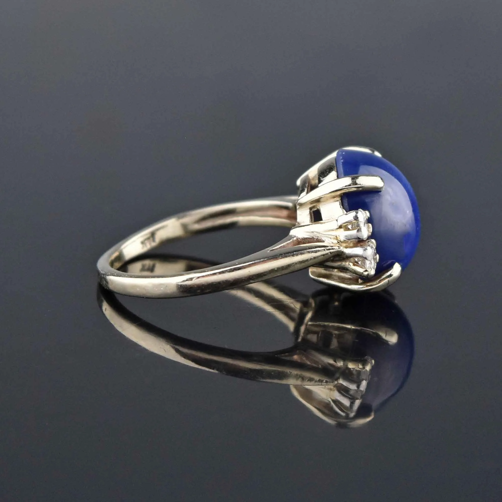 Vintage 14K White Gold Diamond Blue Star Sapphire Ring