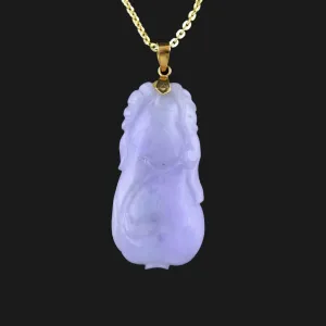 Vintage Carved Purple Jade Pendant Necklace in 14K Gold