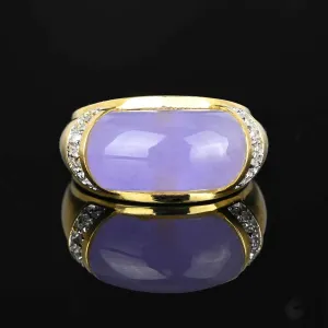 Vintage Diamond East West Purple Jade Ring in 14K Gold