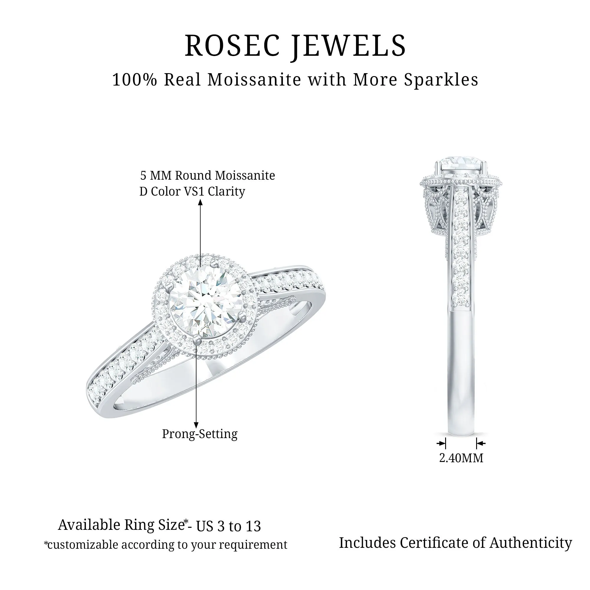 Vintage Moissanite Crown Engagement Ring