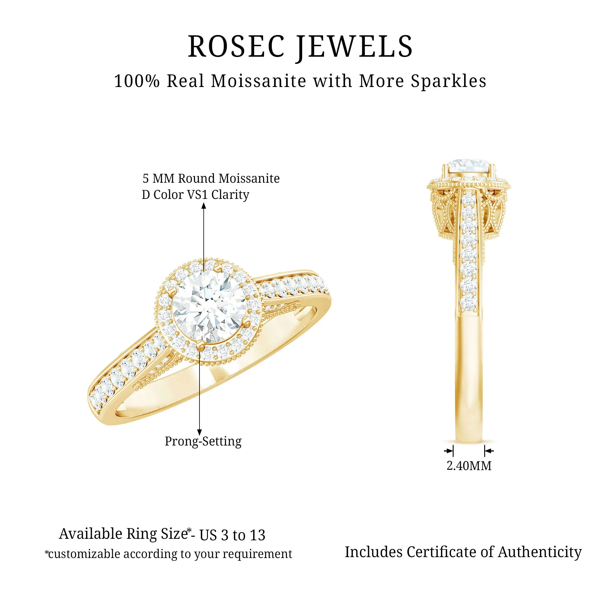 Vintage Moissanite Crown Engagement Ring