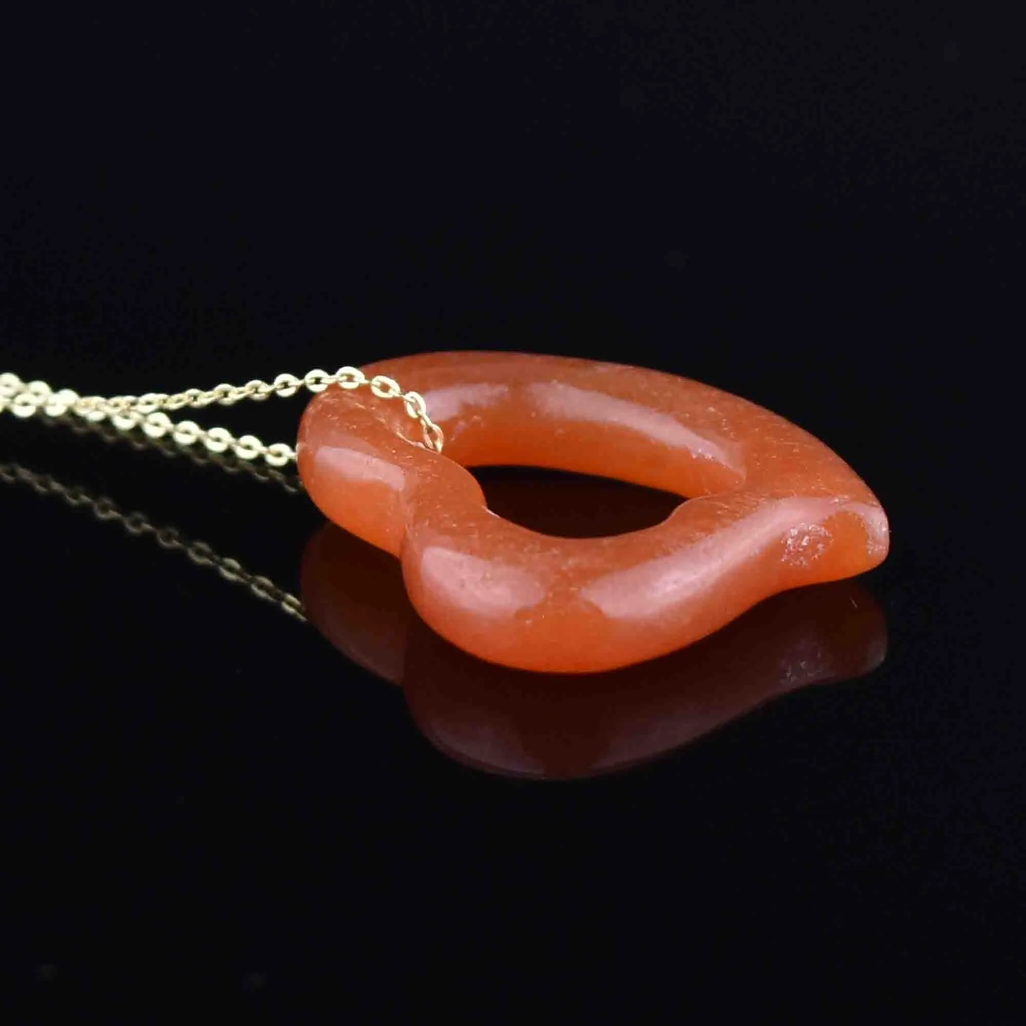 Vintage Orange Jade Witches Heart Pendant Necklace
