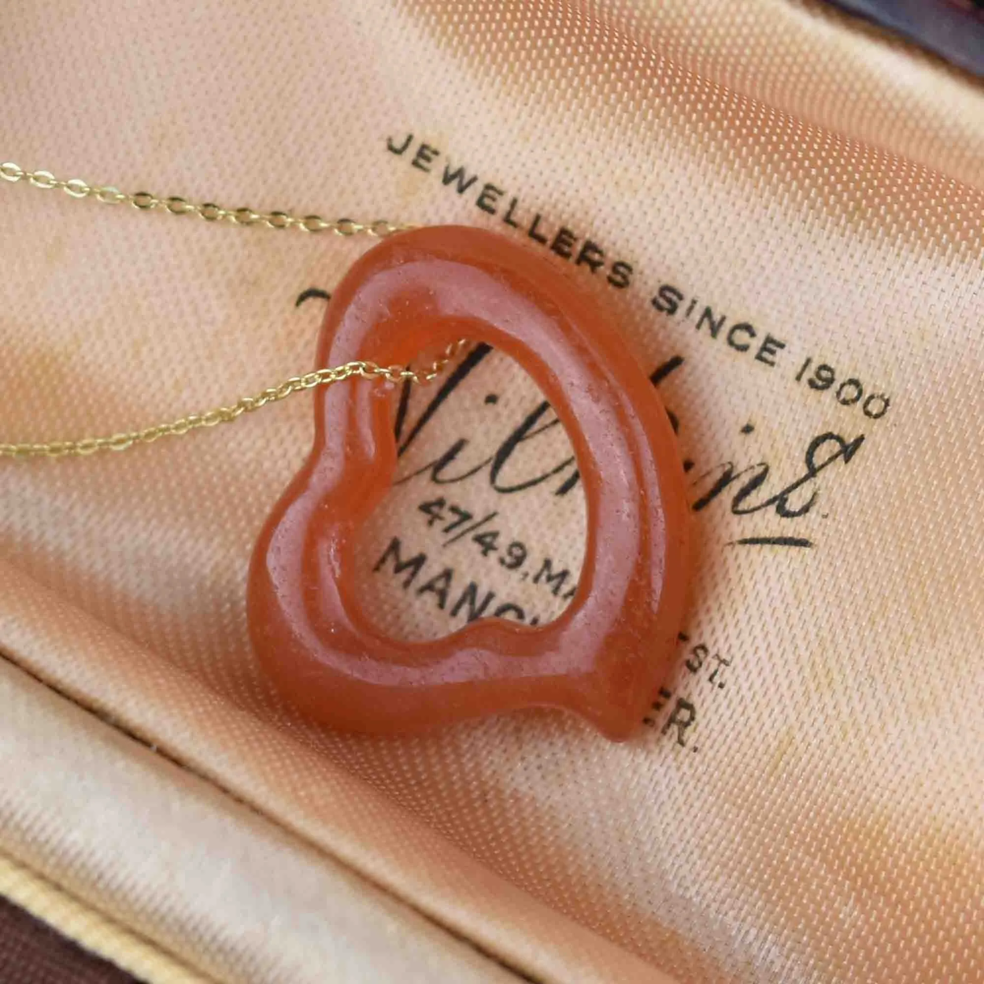 Vintage Orange Jade Witches Heart Pendant Necklace