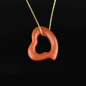 Vintage Orange Jade Witches Heart Pendant Necklace