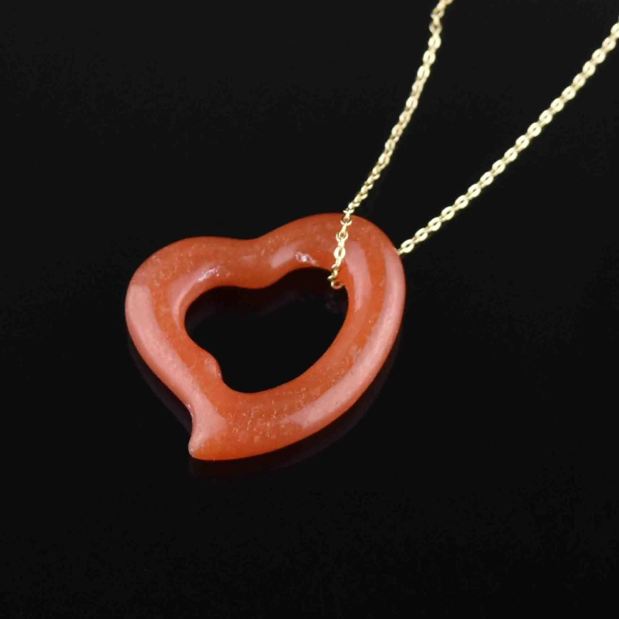 Vintage Orange Jade Witches Heart Pendant Necklace
