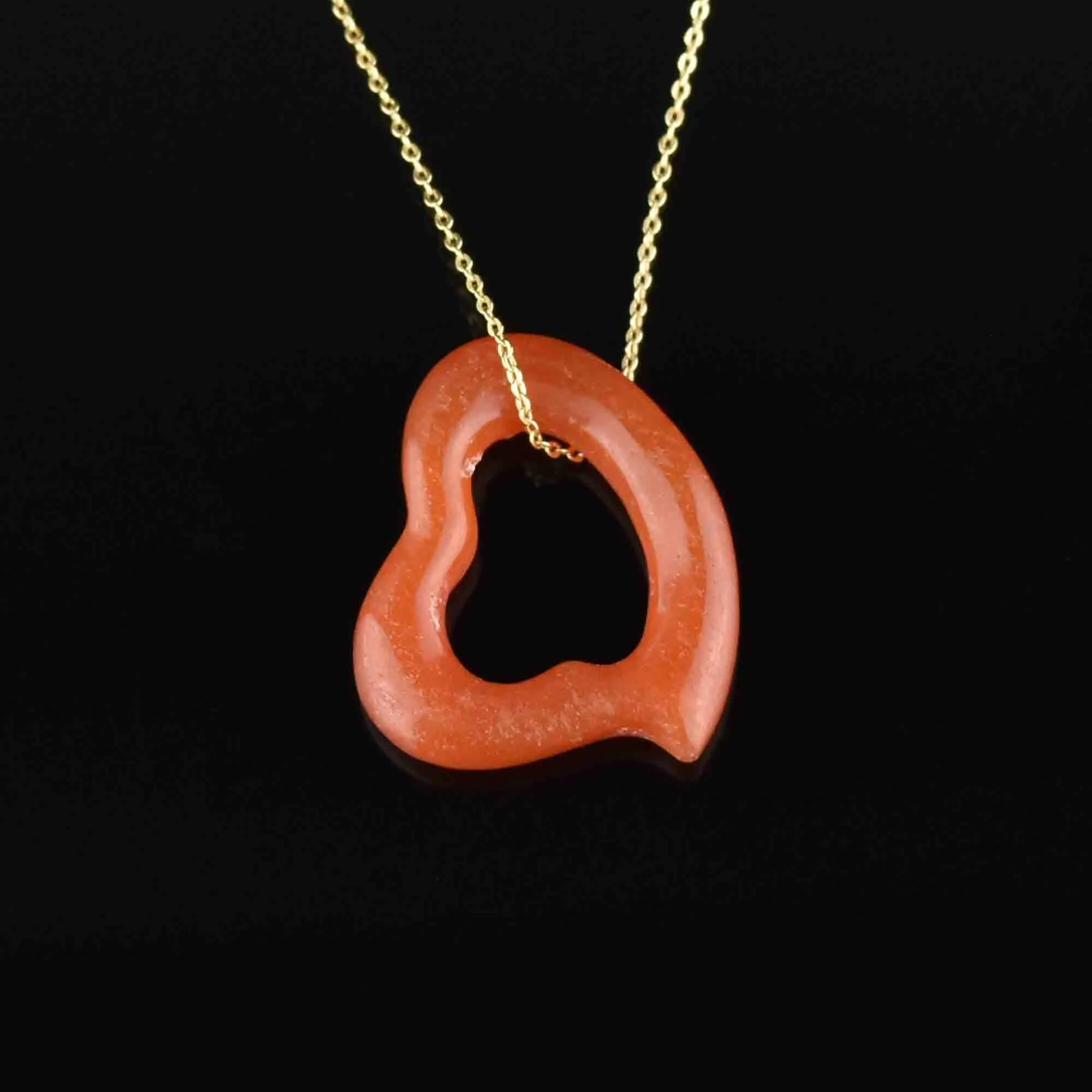 Vintage Orange Jade Witches Heart Pendant Necklace