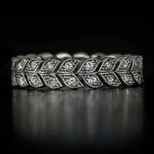 VINTAGE STYLE DIAMOND 1/2ct WEDDING ETERNITY BAND LEAF VINE ART NOUVEAU RING