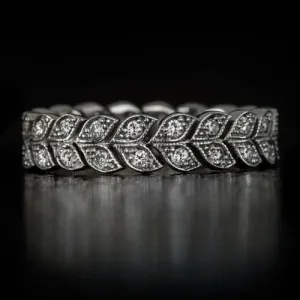 VINTAGE STYLE DIAMOND 1/2ct WEDDING ETERNITY BAND LEAF VINE ART NOUVEAU RING
