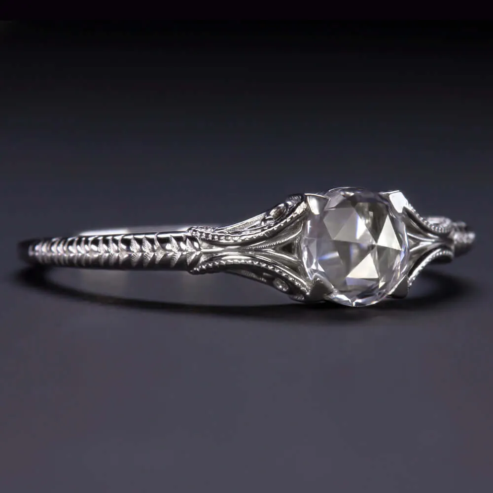 WHITE SAPPHIRE SOLITAIRE RING 14 GOLD ROSE CUT VINTAGE DAINTY ENGAGEMENT PROMISE