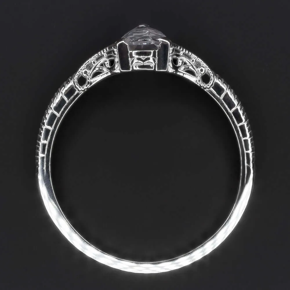 WHITE SAPPHIRE SOLITAIRE RING 14 GOLD ROSE CUT VINTAGE DAINTY ENGAGEMENT PROMISE