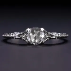 WHITE SAPPHIRE SOLITAIRE RING 14 GOLD ROSE CUT VINTAGE DAINTY ENGAGEMENT PROMISE
