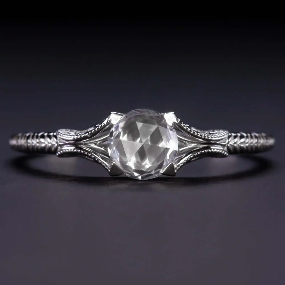 WHITE SAPPHIRE SOLITAIRE RING 14 GOLD ROSE CUT VINTAGE DAINTY ENGAGEMENT PROMISE
