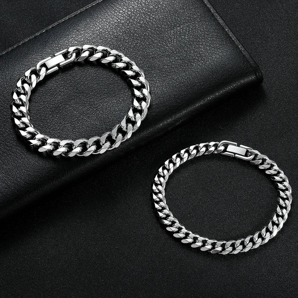 Width 8/10MM 316L Titanium Steel Cuban Chain Bracelet Fashion Men's Stainless Steel Link Bracelet Father Boyfriend Gift