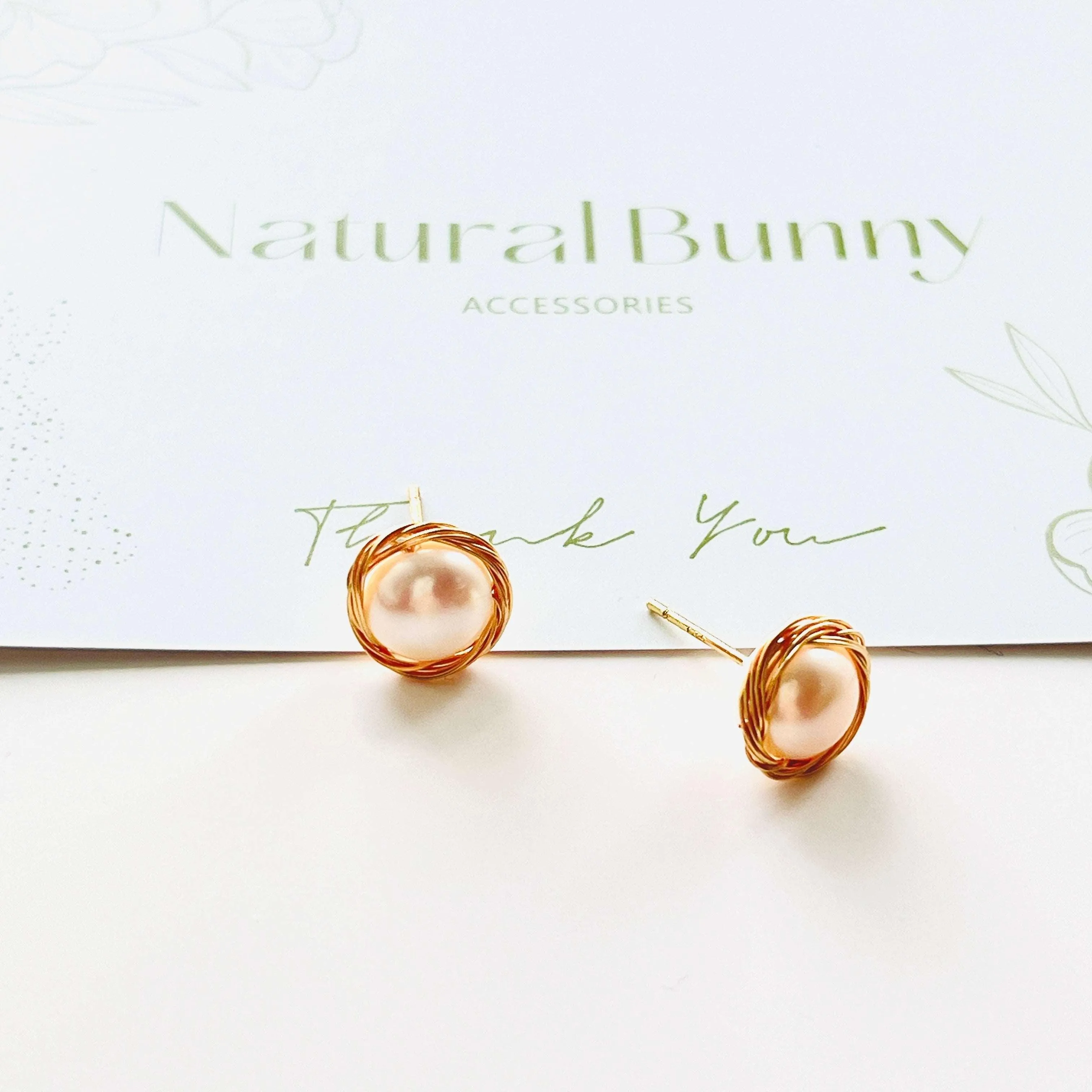 Wire Wrapping Freshwater Pearl Stud Earrings
