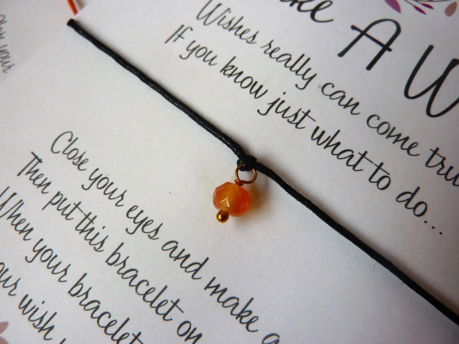 Wish Bracelet - Carnelian Gemstone Charm. Birthstone Bracelet. Healing Gift