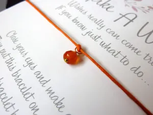 Wish Bracelet - Carnelian Gemstone Charm. Birthstone Bracelet. Healing Gift