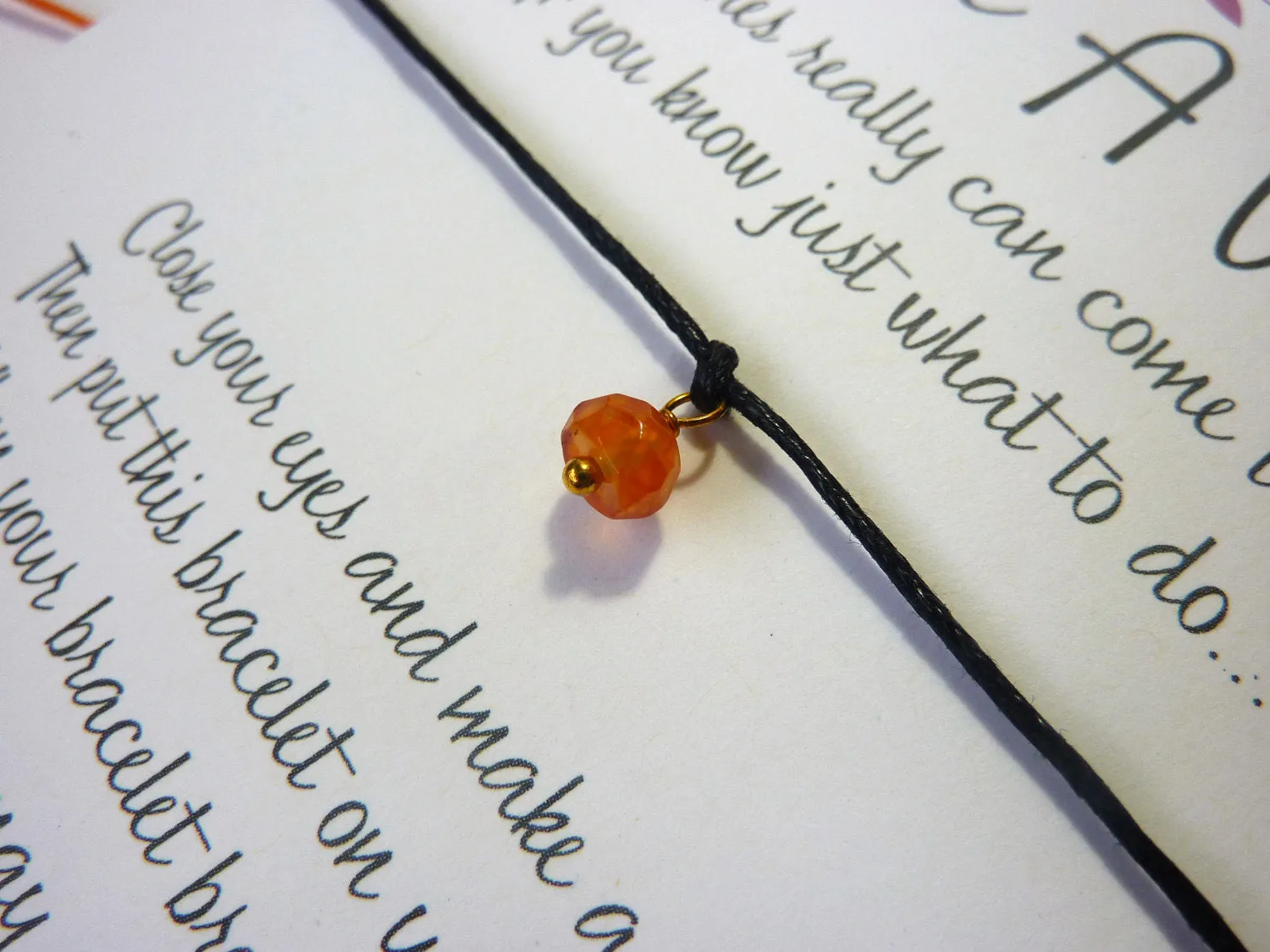 Wish Bracelet - Carnelian Gemstone Charm. Birthstone Bracelet. Healing Gift