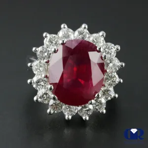Women's Large Oval Ruby & Diamond Cocktail Ring Right Hand Ring In 14K White Gold