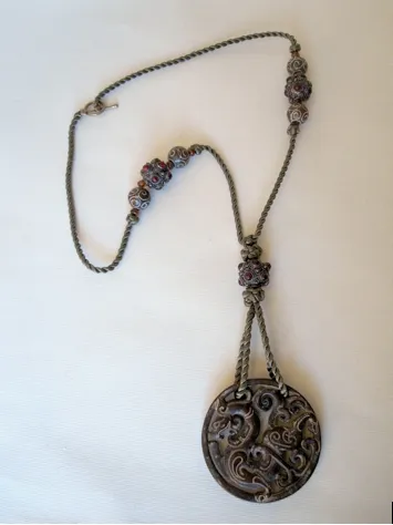 Xinxiang Jade, Cloisonné, and Red Agate Necklace