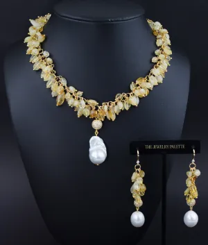 Yasna citrine cluster choker necklace with pearl pendant
