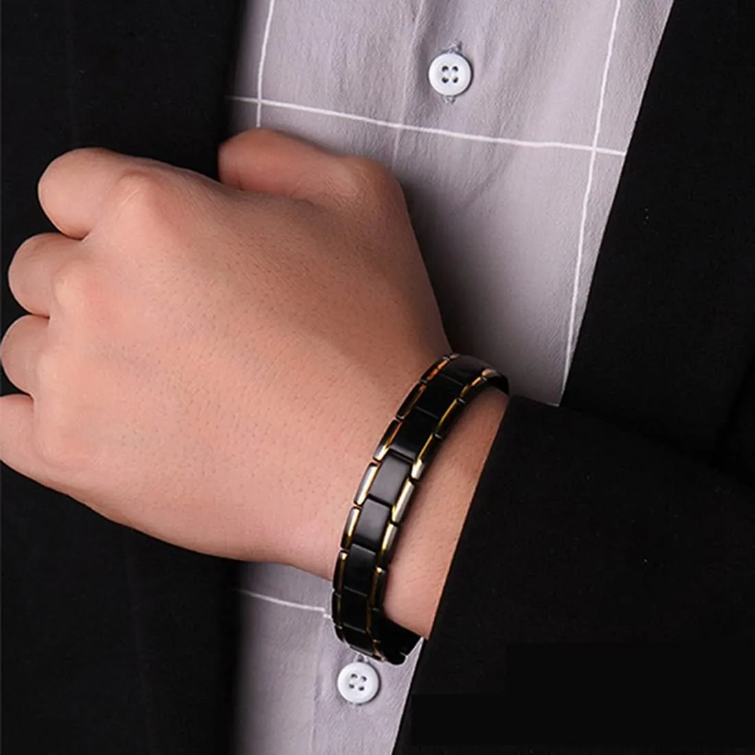 Yellow Chimes Bracelets for Men and Boys Black Link Curb Chain Mens Bracelets | Stainless Steel Titanium Magnetic therapy Chain Bracelet | Birthday Gift for Men and Boys Anniversary Gift for Husband