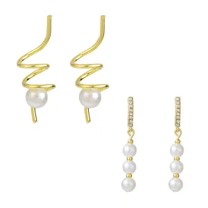 Yellow Chimes Pearl Earrings for Women Combo of 2 Pairs Gold Plated Pearl Drop Earrings for Women and Girls