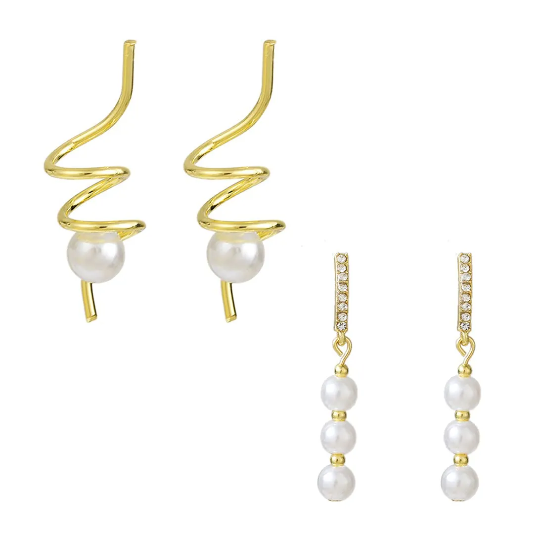 Yellow Chimes Pearl Earrings for Women Combo of 2 Pairs Gold Plated Pearl Drop Earrings for Women and Girls