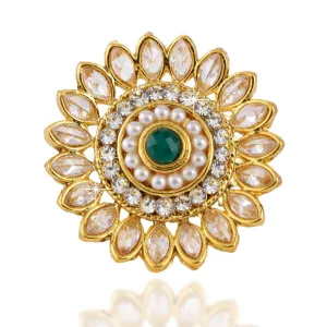 Yellow Chimes Rings for Women and Girls | Traditional Gold Cocktail Ring | Adjustable Kundan Stone Rings | Gold Plated Ring | Floral Shaped Finger Ring for Women|Birthday and Anniversary Gift..