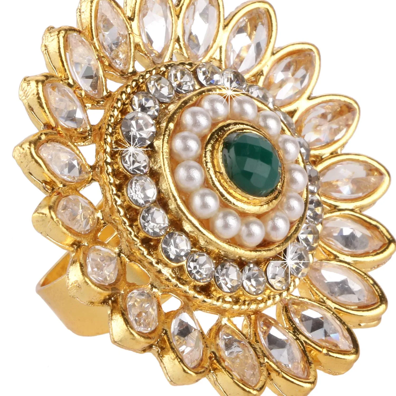 Yellow Chimes Rings for Women and Girls | Traditional Gold Cocktail Ring | Adjustable Kundan Stone Rings | Gold Plated Ring | Floral Shaped Finger Ring for Women|Birthday and Anniversary Gift..