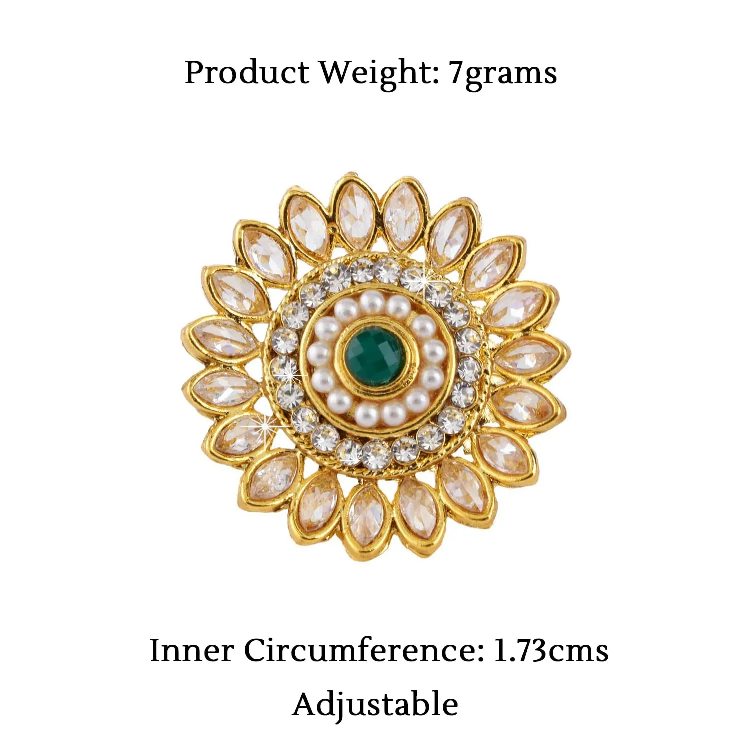 Yellow Chimes Rings for Women and Girls | Traditional Gold Cocktail Ring | Adjustable Kundan Stone Rings | Gold Plated Ring | Floral Shaped Finger Ring for Women|Birthday and Anniversary Gift..
