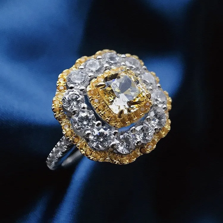 Yellow Cushion Cut Mixed Stone Cluster Promise Ring