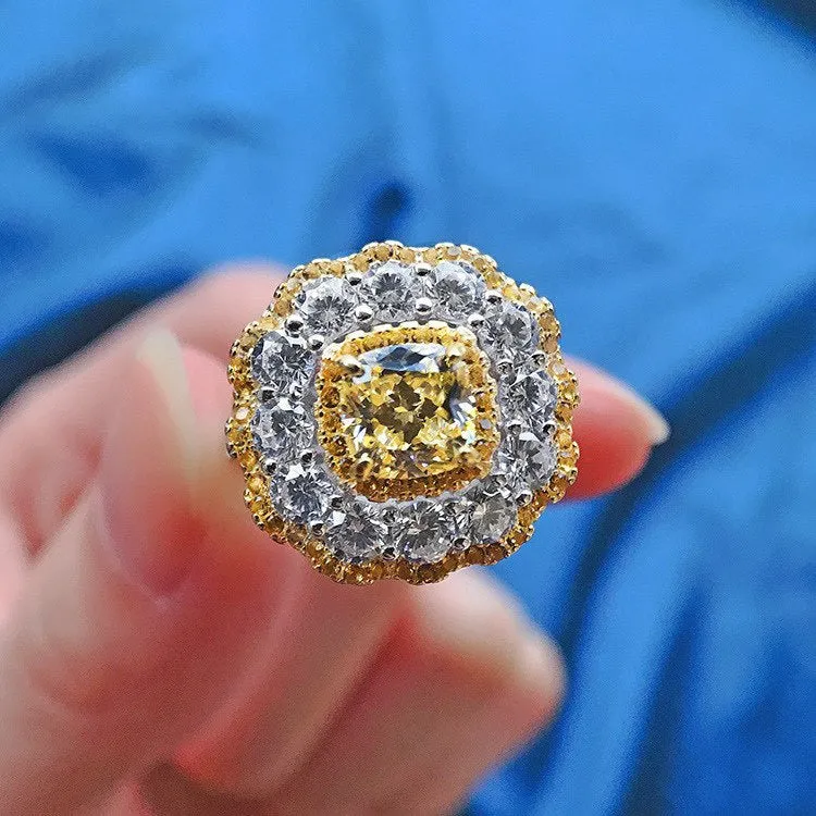 Yellow Cushion Cut Mixed Stone Cluster Promise Ring
