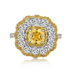 Yellow Cushion Cut Mixed Stone Cluster Promise Ring