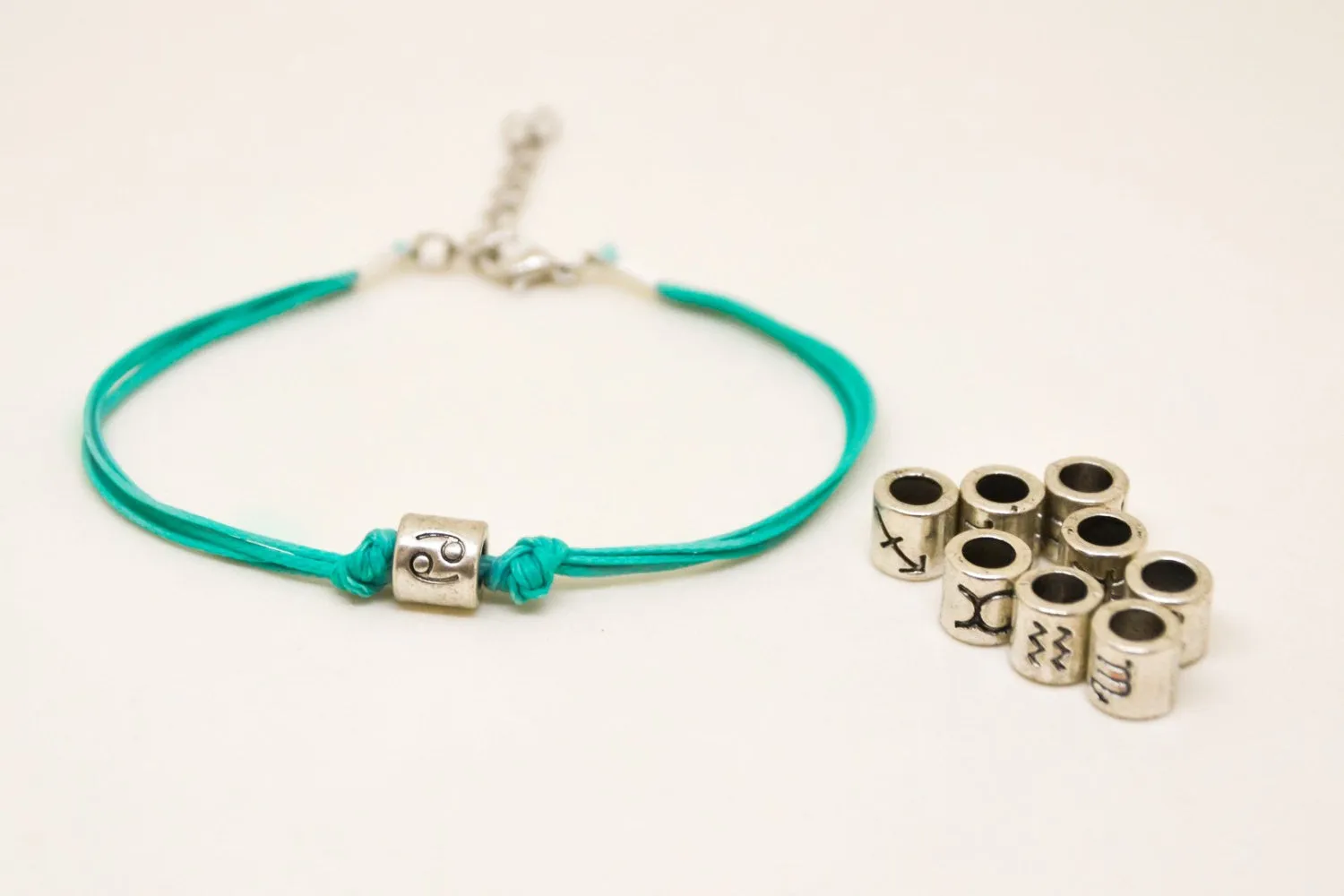 Zodiac signs bracelet, cancer sign, turquoise cord, birthday gift for her